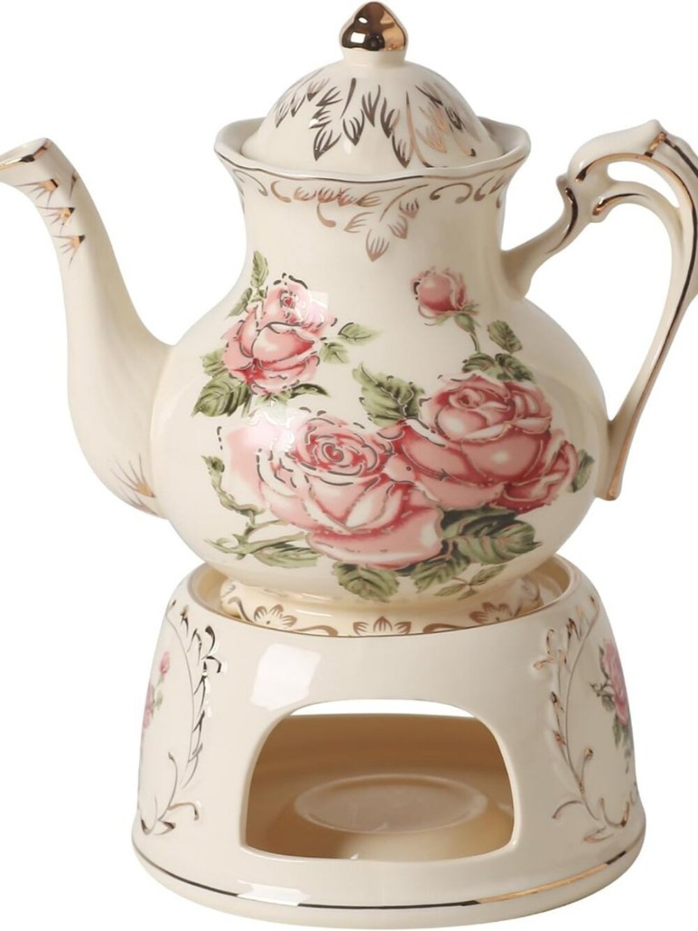 Vintage Ceramic Tea Pot with Warmer, 25 oz, Elegant Decor for Parties & Weddings